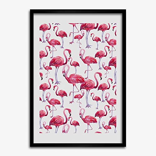 Tableau décoratif moderne flamingos avec cadre en bois 50x70 Tulup pour salon chaleureux