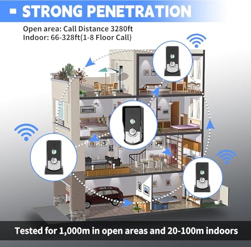 2 Way Wireless Doorbell Intercom Indoor Outdoor, 3280ft Long Range Door Intercoms System for Home with Waterproof Cover Rechargeable Battery 38 Ringtones 3 Adjustable Volume (3 Pack)