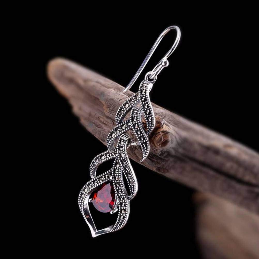 Pendientes de Oreja Aretes para Mujer S925 Pendientes de Plata Esterlina Joyería de Plata Tailandesa Hecha a Mano Femenina Gota de Agua Granada Roja Pendientesgranate, Plata 925