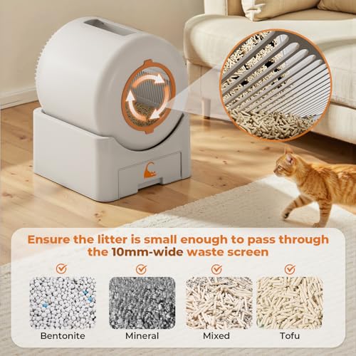 Self Cleaning Litter Box - Large Capacity Automatic Litter Box Smart Robot for Multiple Cats, Auto-Empty with App Control, Auto Sensors for Safety Protection, Enhanced Whisper-Quiet Design, White