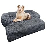 bluzelle Funda Sofa & Cama Perro para Perros Grandes, Manta Impermeable Lavable Extraíble para Mascotas con Base Antideslizante, Tela Felpa Suave, Protector de Muebles y Maletero, Color:Gris Oscuro