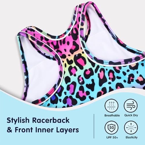 Image of Girls Tankini 2 Piece Swimsuit Racerback with Shorts Quick Dry Bathing Suit for Girls 3-14Y