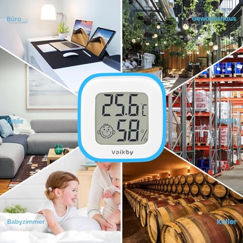 Foto von Vaikby Mini Digital Thermometer Hygrometer innen 6 Stück, raumthermometer zimmerthermometer temperatur und luftfeuchtigkeitsmesser, Hochgenauer temperatursensor Display in ℉/℃ für Innenraum Babyraum