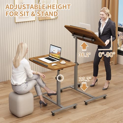 Image of Laptop Table Mobile Adjustable Height Portable Desk Notebook Swivel PC Computer Rolling Desk with Wheels, Laptop Stand for Couch Bedside Hospital Bed Table
