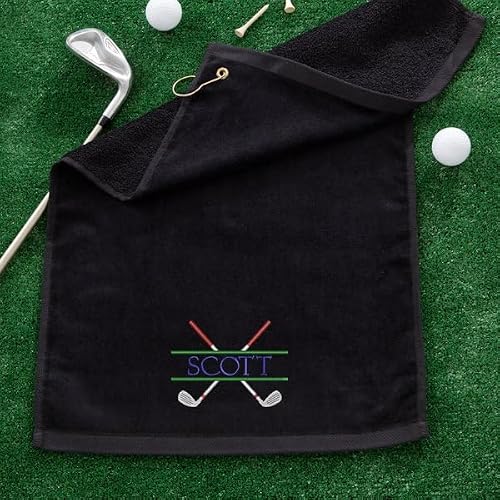 Personalization Universe Golf Towel with Crossed Clubs Embroidery, Custom Golf Towel with Name Option, Cotton Velour Golf Towel Gift for Men, Women and Golf Towels for Golf Bags - Thumbnail 5