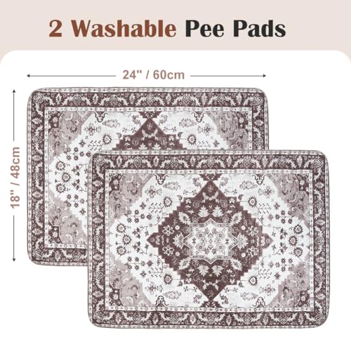 Image of Washable Pee Pads for Dogs, 2 Pack Reusable Puppy Training Pads 24 inchx18 inch Super Absorbent Waterproof Dog Training Pads, Non-Slip Potty Pads, Whelping Pads Litter Mat Light Brown Medallion