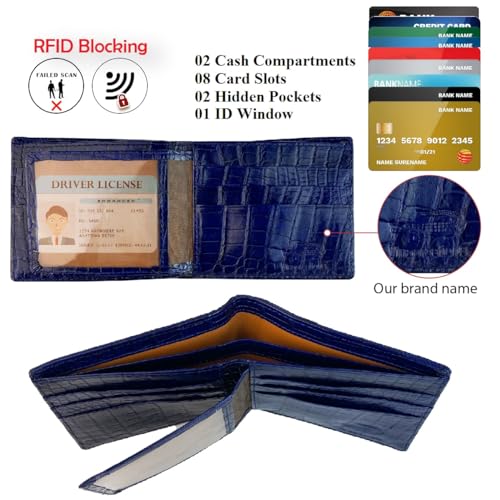 Image of HATA Men Leather Bifold Wallet RFID Blocking Front Pocket Exotic Billfold Handmade Gift For Birthday Wedding Anniversary Father's Day