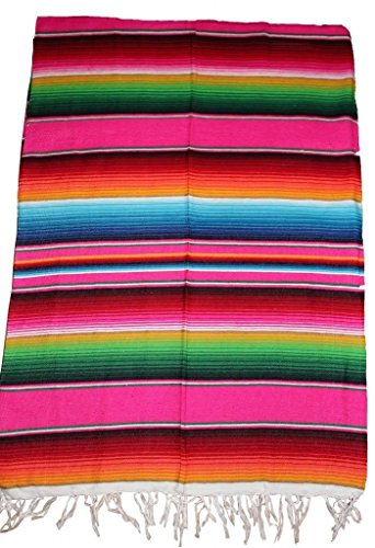Cobertor Saltillo Mexicano Sarape Party (GG, Rosa) Manta autêntica pesada 147 cm x 198 cm Qualidade