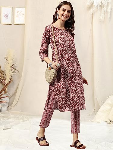 Image of MIRCHI FASHION Women's Straight Fit Fancy Rayon Jaipuri Foil Printed Kurta Set with Plazzo Pant