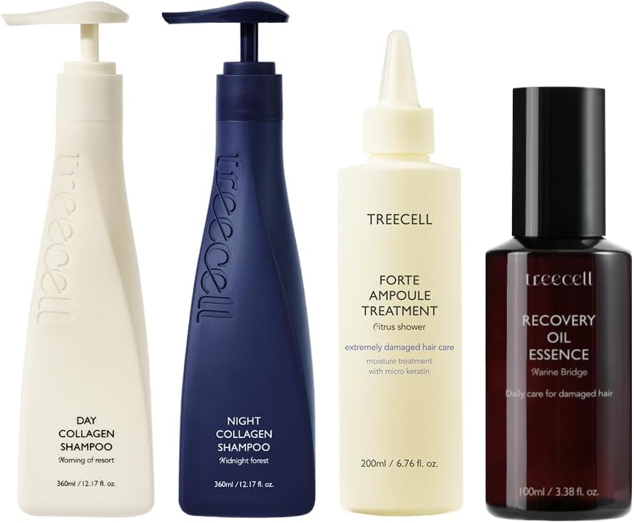 TREECELL Collagen Hair Care Bundle - Day & Night Shampoo + Protein Treatment + Recovery Oil