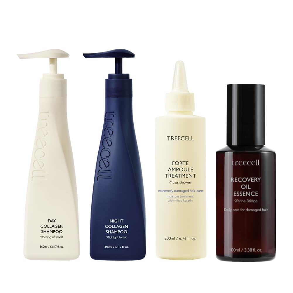 TREECELL Collagen Hair Care Bundle - Day & Night Shampoo + Protein Treatment + Recovery Oil