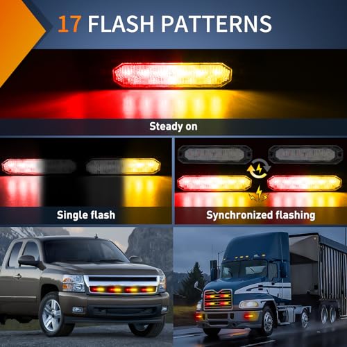 Image of Nilight 6LED Emergency Strobe Lights 4PCS Ultra slim Surface Mount Hazard Caution Light bar 12-24V Sync Feature Warning Flashing Light kit for Truck Car Vehicle ATV SUV UTV Red and Yellow