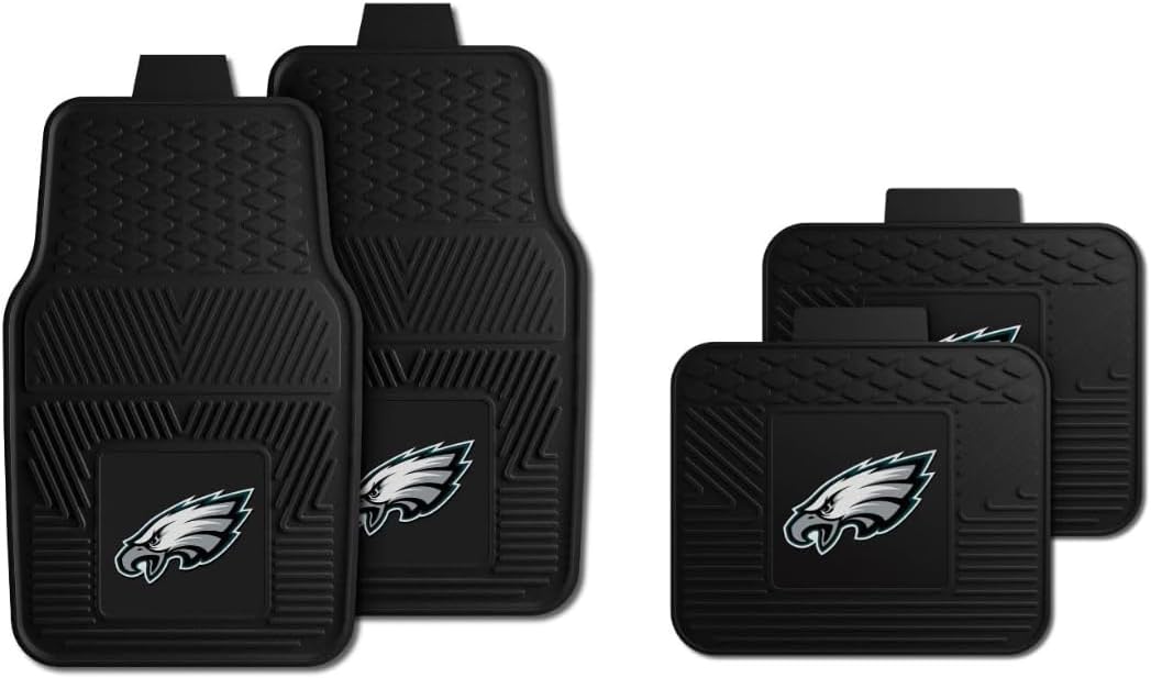 ( Similar )Fanmats Philadelphia Eagle Set of 4 Car Mats for Cars, SUV, Pickups - All Weather Technology Protection, Deep Reservoir design, Universal Fit - 3D NFL Team logo - 29” x 17” Front - 14” x 17” Rear Mat