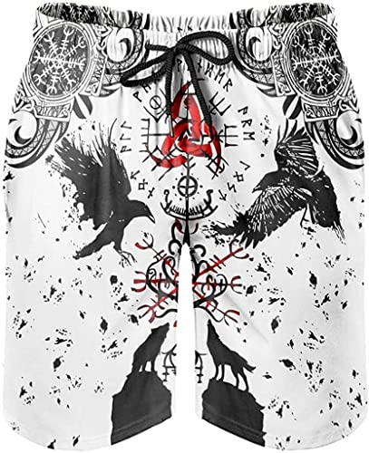 Summer Viking Swimming Shorts Norse Odin Raven And Compass Tattoo Beach Shorts Quick Dry Athletic Shorts With Pockets