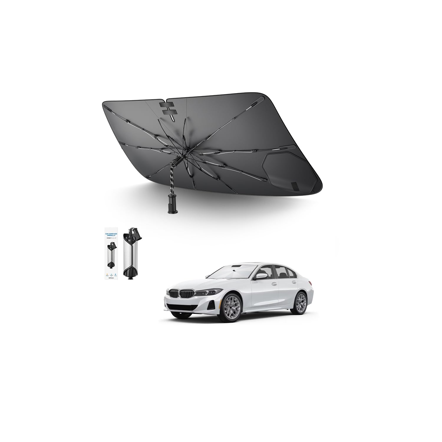 SKTU Parasole Parabrezza per BMW 3 Series G20 4 Series G22 2020-2026 Cordino Design Pieghevole Parasole Protezione UV Protezione per BMW 3 4 Series Accessori Scheletro in fibra di carbonio