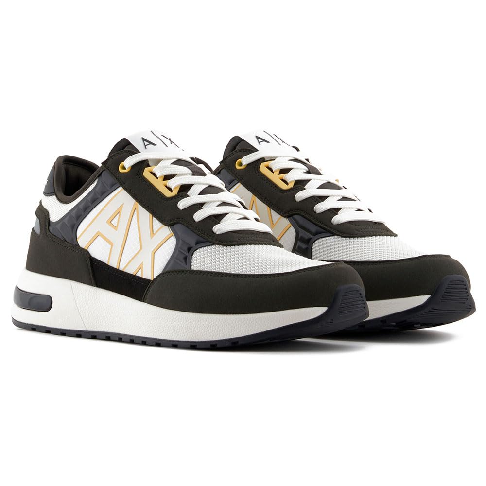 Armani Exchange - Dusseldorf Embossed Geometric Motifs, Zapatillas HOMBRE, BLK INK+BLK+OFF WHIT,