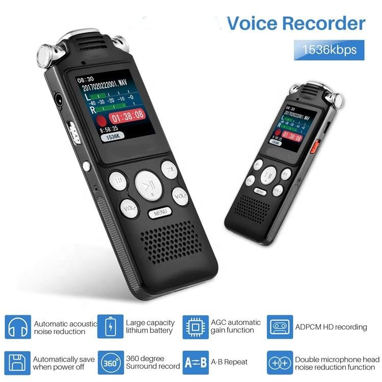 Image of Professional Digital Audio Recorder- Voice Activated with 3 Microphones| HD Noise Reduction |128GB Memory | Long Battery Life | Multi Language Support for Lectures, Meetings, and Interviews