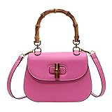 Bolso de bambú para mujer, bolso bandolera vintage, Rosado