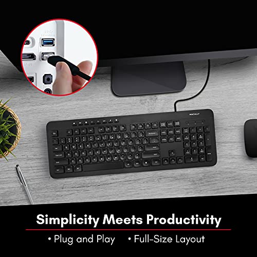 Macally Wired Keyboard, Ergonomic Computer Keyboard Wired USB for Windows PC Desktop Laptop for Office and Home