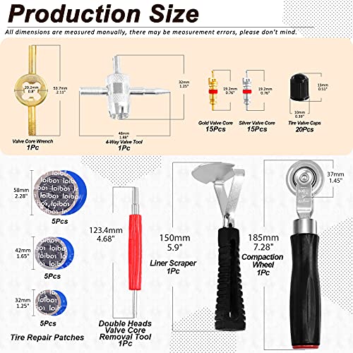 Wokape Kit de remendo de pneu resistente, rolo de pneu, raspador de revestimento, remendos de reparo