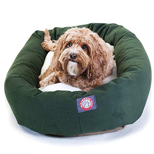 Image of Majestic Pet 32 Inch Poly-Cotton Sherpa Calming Dog Bed Washable 32x18x8 (inch) - Cozy Soft Round Donut Dog Bed with Spine for Head Support - Pet Bed Medium - Green