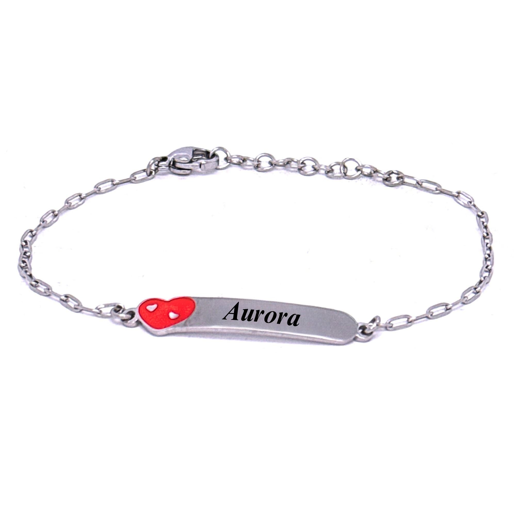 amorili Bracciale Bambina Personalizzato con Nome - Cuore in Acciaio Inox Anallergico - Regalo Bimba per Compleanno, Battesimo, Comunione - Gioiello con Incisione Gratuita bcc3111