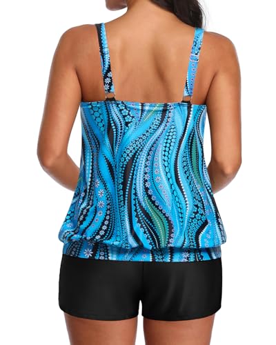 Image of Aqua Eve Two Piece Women's Tankini Swimsuits Blouson Swim Tank Top with Shorts Modest Bathing Suits