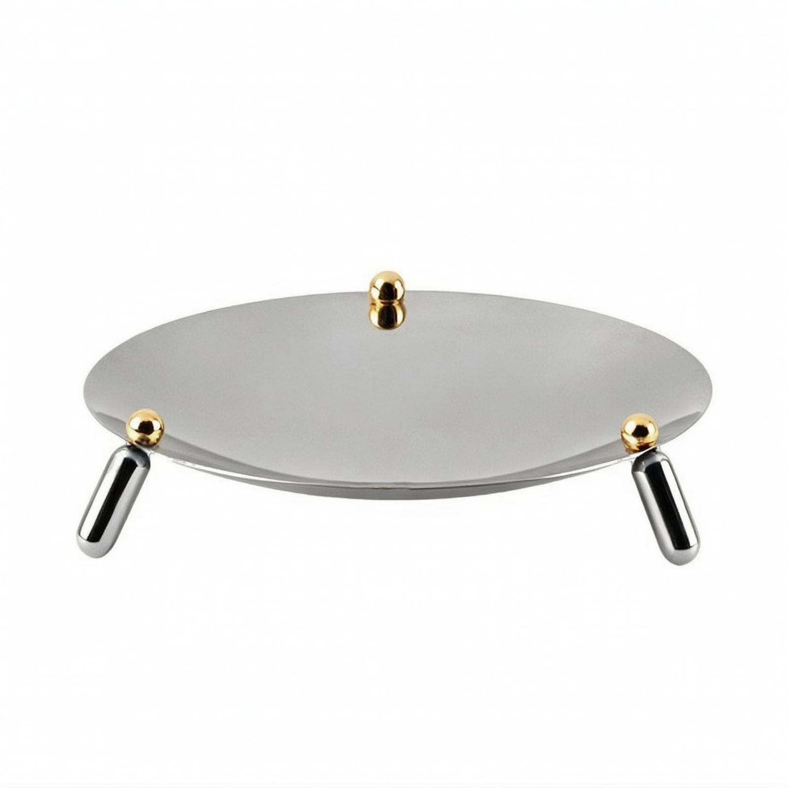 Milageto Bandeja Trípode Metal Plateada Bandeja Redonda Metal con Patas Metálica Plato Expositor con Trípode para Recibidor