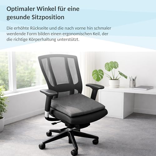 POKAR Keilkissen Stuhl Sitzkeil Ergonomisches Sitzkeilkissen Bürostuhl Kissen Orthopädisch Keilkissen Autositz Schaumstoff, Schwarz, 38 x 38 x 8/2 cm