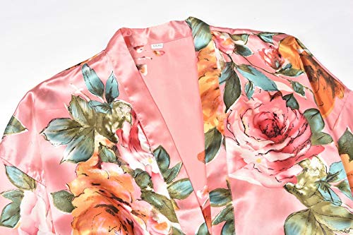 Image of goodmansam Women's Long Floral Satin Kimono Robes Bridal Dressing Gown Wedding Bridesmaid Nightgown