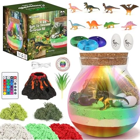 Dinosaur Terrarium Kit-Rechargeable Light up Terrarium Kit for Kids-DIY Dinosaur Toys for Boys Ages 4 5 6 7 8-12 Year Old-Dino Arts and Crafts for Boys and Girls-Ideal Birthday Cover