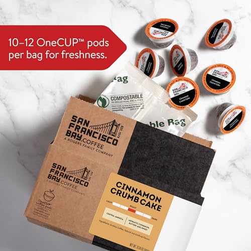 Image of San Francisco Bay Coffee - Flavored Medium Roast - Cinnamon Crumb Cake (80 Ct) - Single Serve Coffee Pods, Commercially Compostable, K Cup Compatible