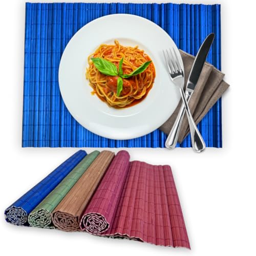 Juego de 4 manteles individuales de mesa de bambú lavable – Juego de 4 manteles individuales rectangulares (30 x 43 cm) – Estera hecha con bambú resistente al calor tejida a mano para mesa de comedor