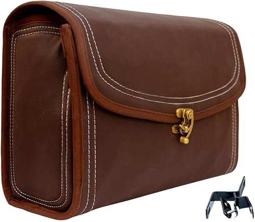 Vista 7 de Motorcycle Side Bags Saddle Bags Solo Bag Waterproof Luggage Leatherette Bag Compatible with All Bikes Negro y marrón.,Marrón,Marrón oscuro