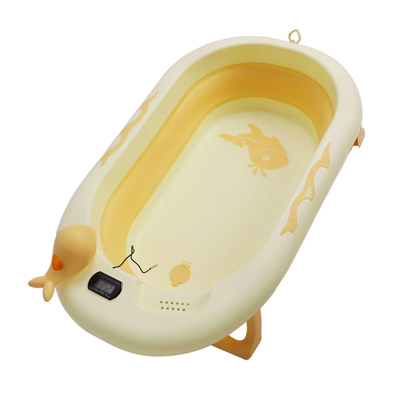Zusammenklappbare Babybadewanne mit Temperatursensor und Präziser Temperaturanzeige für Ein Komfortables Badeerlebnis. Geeignet für Babys von 0 Bis 9 Jahren. Hergestellt aus PP und TPE