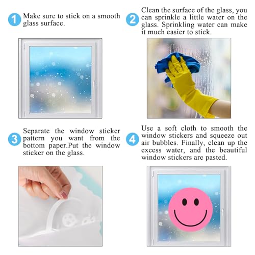 Image of Whaline 9 Sheet Smile Face Window Clings Colorful Cute Happy Face Window Decals Double-Sided Reusable Glass Sticker for Home Back to School Classroom Office Nursery Windows Decor