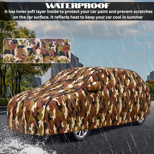 Image of Car Cover for Kia Sonet All Model & Years (2020-2024) 100% Waterproof with Mirror Pockets, Triple Stitched Bottom Elastic Dustproof Full Body Protection Heat & UV Resistant, Jungle