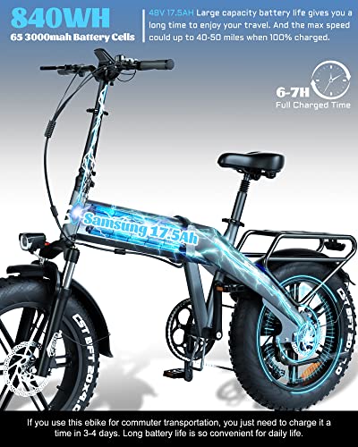 Tesgo Folding 1000W Electric Bikes For Adults, Stt Fat Tire Ebike Max 32Mph With 48V 15Ah Removable Battery, 20" Bike Fork & Hydraulic Brakes, Shimano 8-Speed Gears Electric Bicycles,[Ul Certified] #TOP3