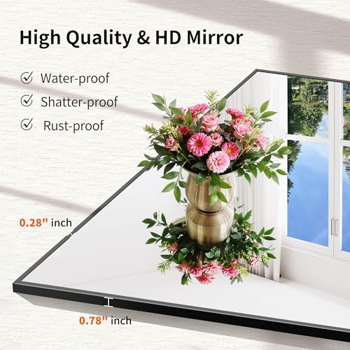 Image of COFENY Black Bathroom Mirror for Wall, 39x39 Inch Square Mirror with Metal Frame, Black Modern Vanity Mirrors for Bathroom Sink, Living Room, Entryway Hangs Horizontal or Vertical