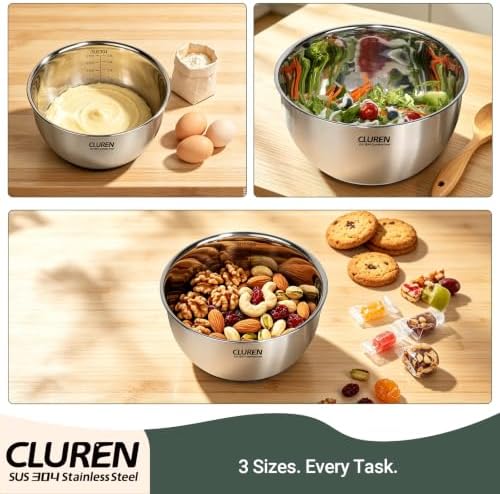 Cluren 304 Stainless Steel Mixing Bowls of 3 (No lids) - 4