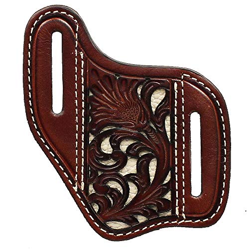 NOCONA Knife Sheath Leather Ivory Underlay Pierced Floral Brown