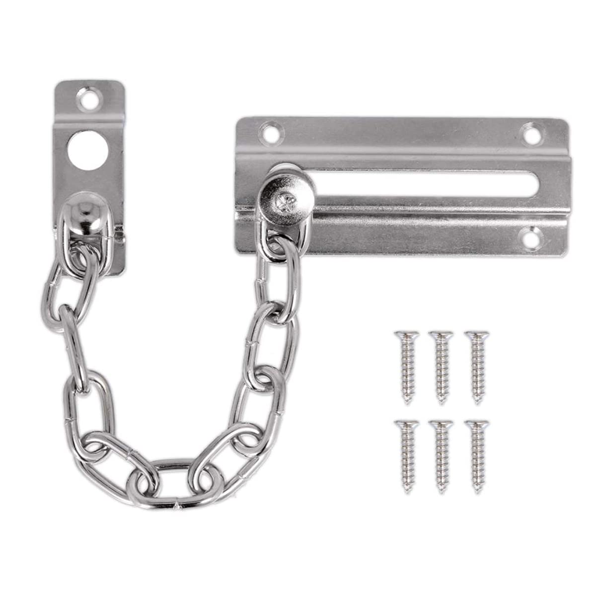 Door Security Chain Lock 85 x 35mm – Chrome Chain Door Guard Chrome Metal Safety Catch Restrictor Strong Bolt Slide Heavy Duty Metal Latch Front Door Chain with Screws.