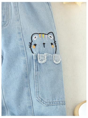 SOLY HUX Toddler Girl's Straight Leg Jeans Elastic Waist Cute Denim Pants Lovely Summer Clothes4