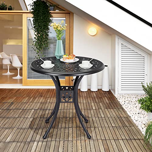 Idealhouse Patio Bistro Table, Cast Aluminum Round Outdoor Table, Bistro Table With Umbrella Hole, For Poolside, Deck, Porch, Backyard, Garden, Balcony, Dia 30.25" X H 29.5", Black #TOP3