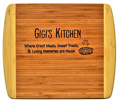 GIGI GIFT - Engraved 2-Tone Bamboo Cutting Board - 2-Sided Kitchen Design Main Side for Decor Reverse Side for Usage Grandma Birthday Motherâ€™s Day Christmas Gift Best GiGi Ever Xmas (11 1/2 x 13 1/2)