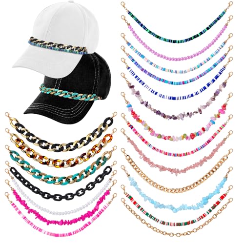 Geyoga 20 Pcs Trucker Hat Chains Bill Decoration Hat Charms Detachable DIY Metal Chains for Women Man Decorating Supplies(Multicolor Bead)