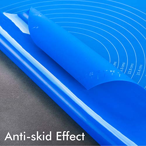 Silicone Baking Mat For Dough Rolling Pastry Mat Large Nonstick And Nonskid Heat Resistent, Countertop Protector, Dining Table Mat And Placemat 20'' By 16'' (Large Size, Blue With Measurements) #TOP4