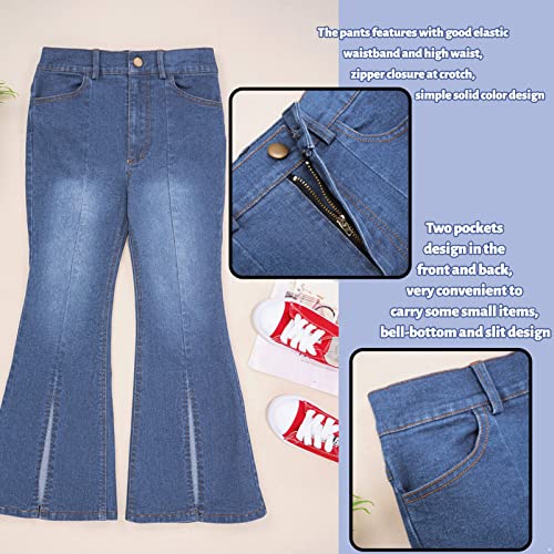 CHICTRY Girls Bell Bottom Denim Jeans Slit Hem Flared Long Pants Casual Wide Leg Denim Pants4