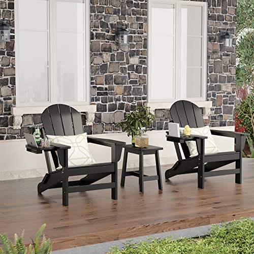 Navine Folding Adirondack Chair Set Of 2 With Cup Holder Weather Resistant Plastic Fire Pit Chairs, Patio Chairs, Lawn Chair, Ideal For Porches, Patios, Patios, Poolsides, Decks.(Black) #TOP1