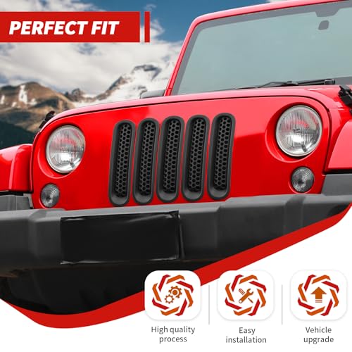 Image of Front Grille Mesh Inserts fit for Jeep Wrangler JK & JKU 2007-2017 Black Grill Mesh Front Grille Guard Clip-on Trim Covers Exterior Accessories